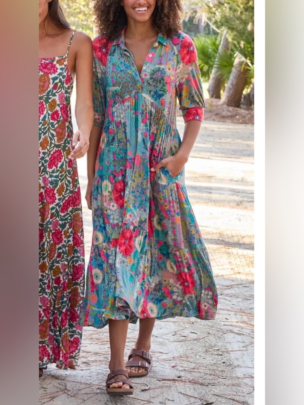Natural Life Rebecca ButterSoft Blue Garden Patchwork Floral Midi Dress L NWT